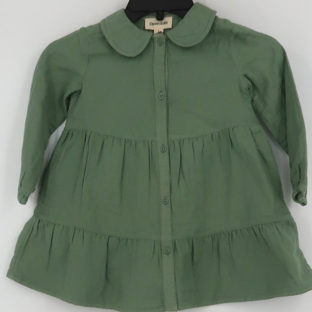 Open Edit Girls Green Shirt Dress Size 3 NWOT